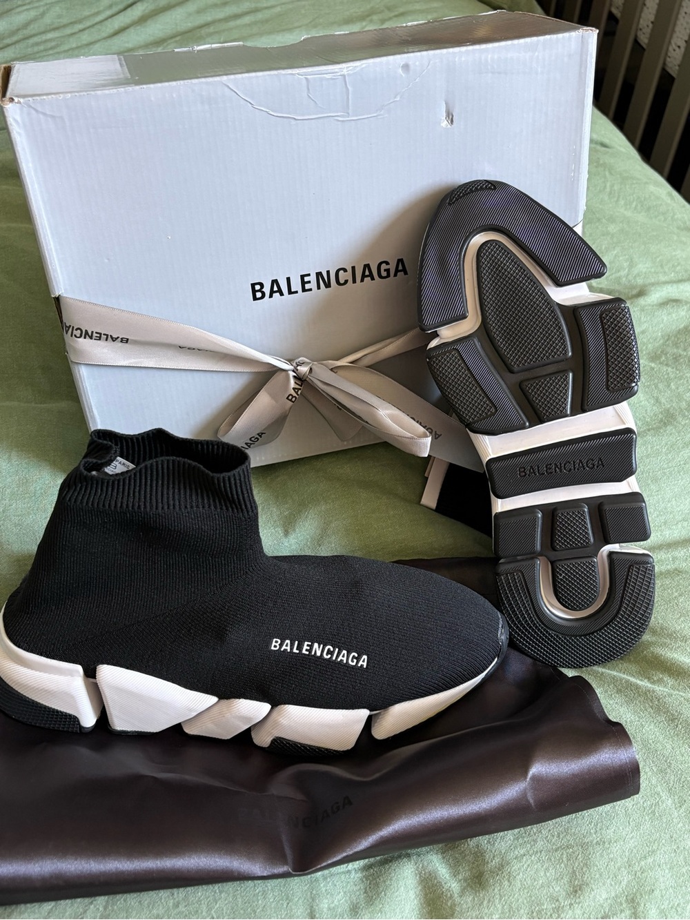 Balenciaga Men’s Speed Trainer Sock Sneakers in Black/White NOT AUT..